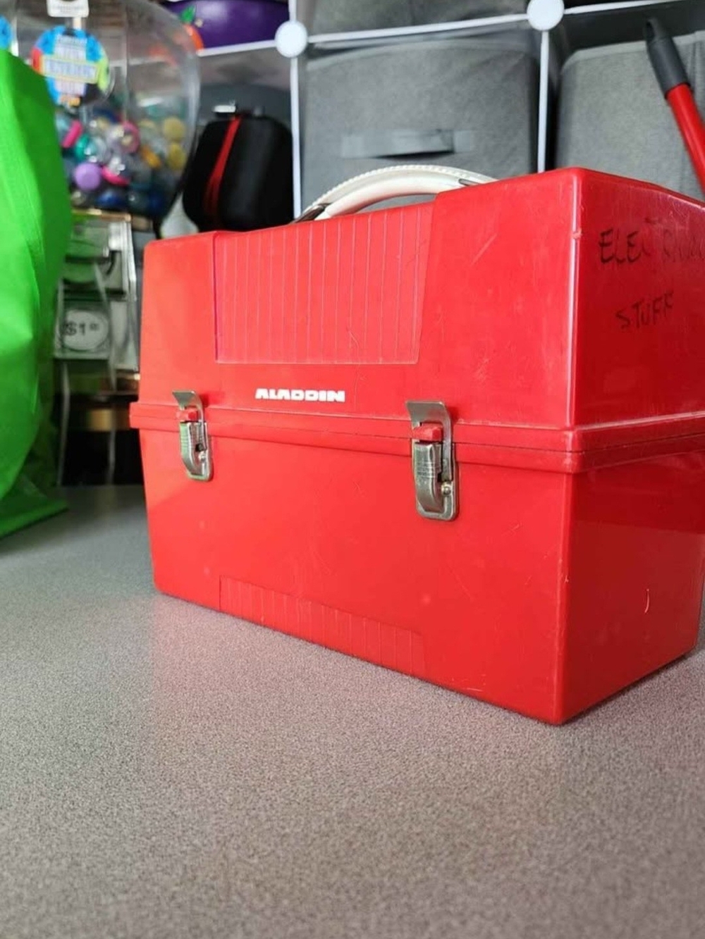 Vintage Aladdin Lunch Box, Red Plastic Dome w/Thermos -Metal Latches 1970's